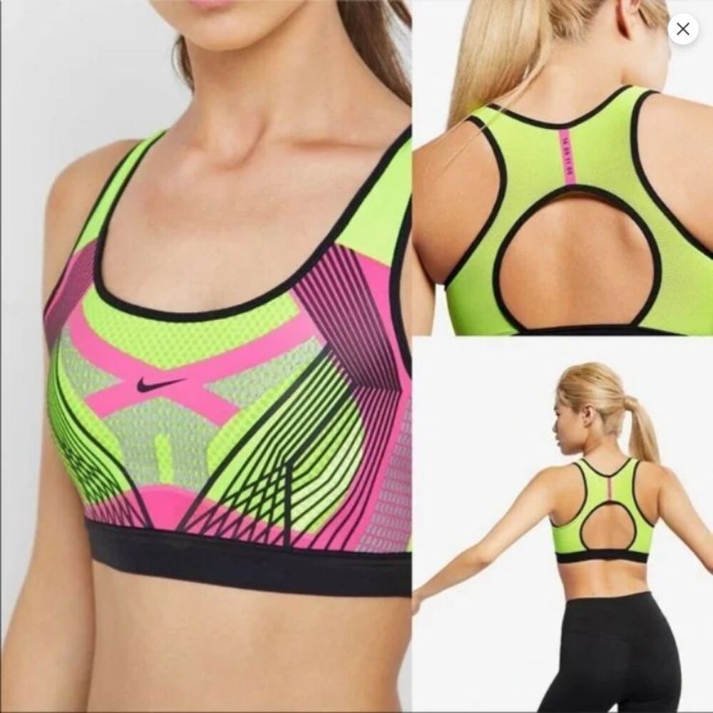 Nike Classic tech Sports bra yellow Pink Black W Size medium
